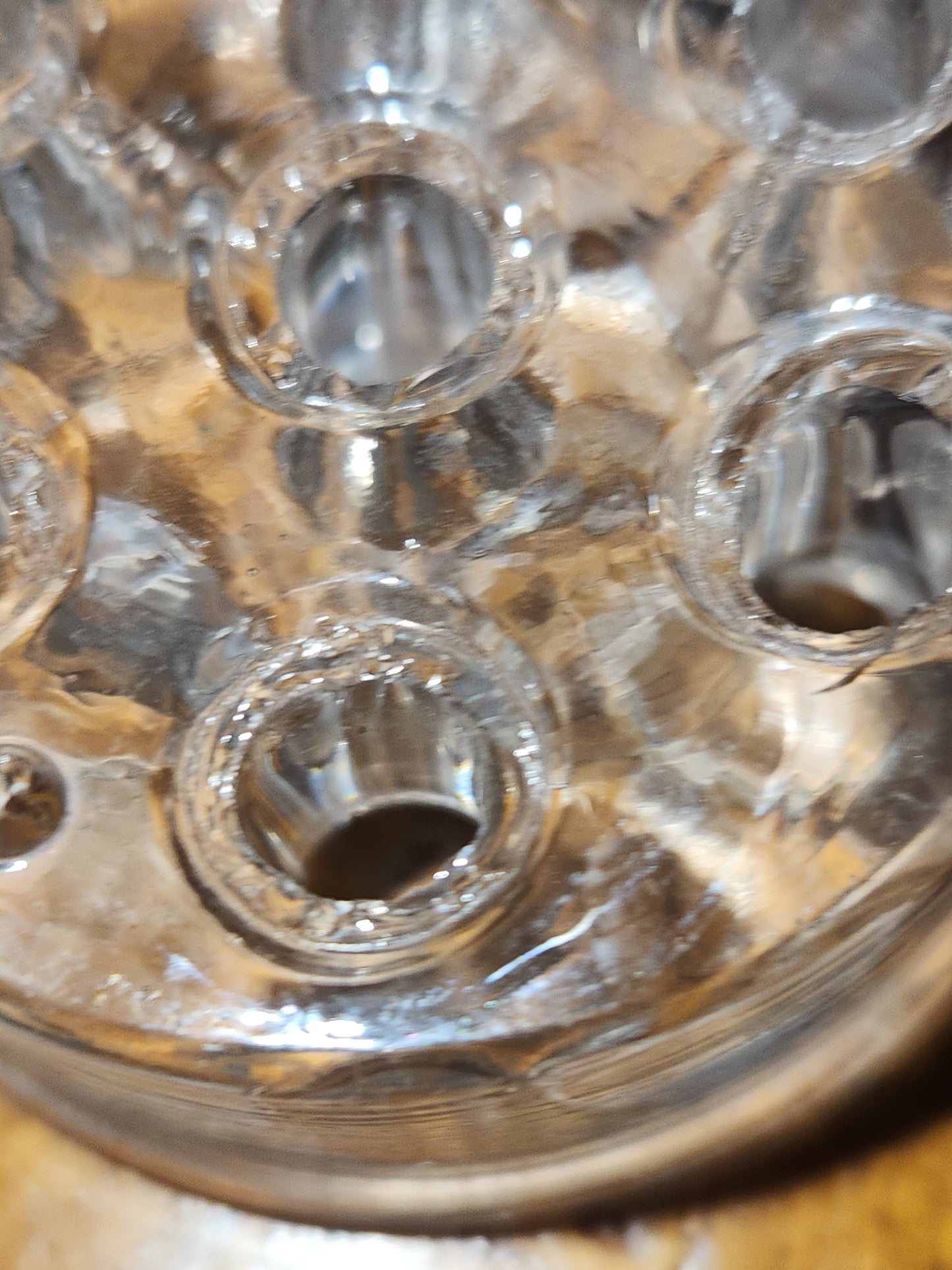 Vintage Clear Glass 7 Hole Flower Frog vase opening for Stem Arrangement ff98