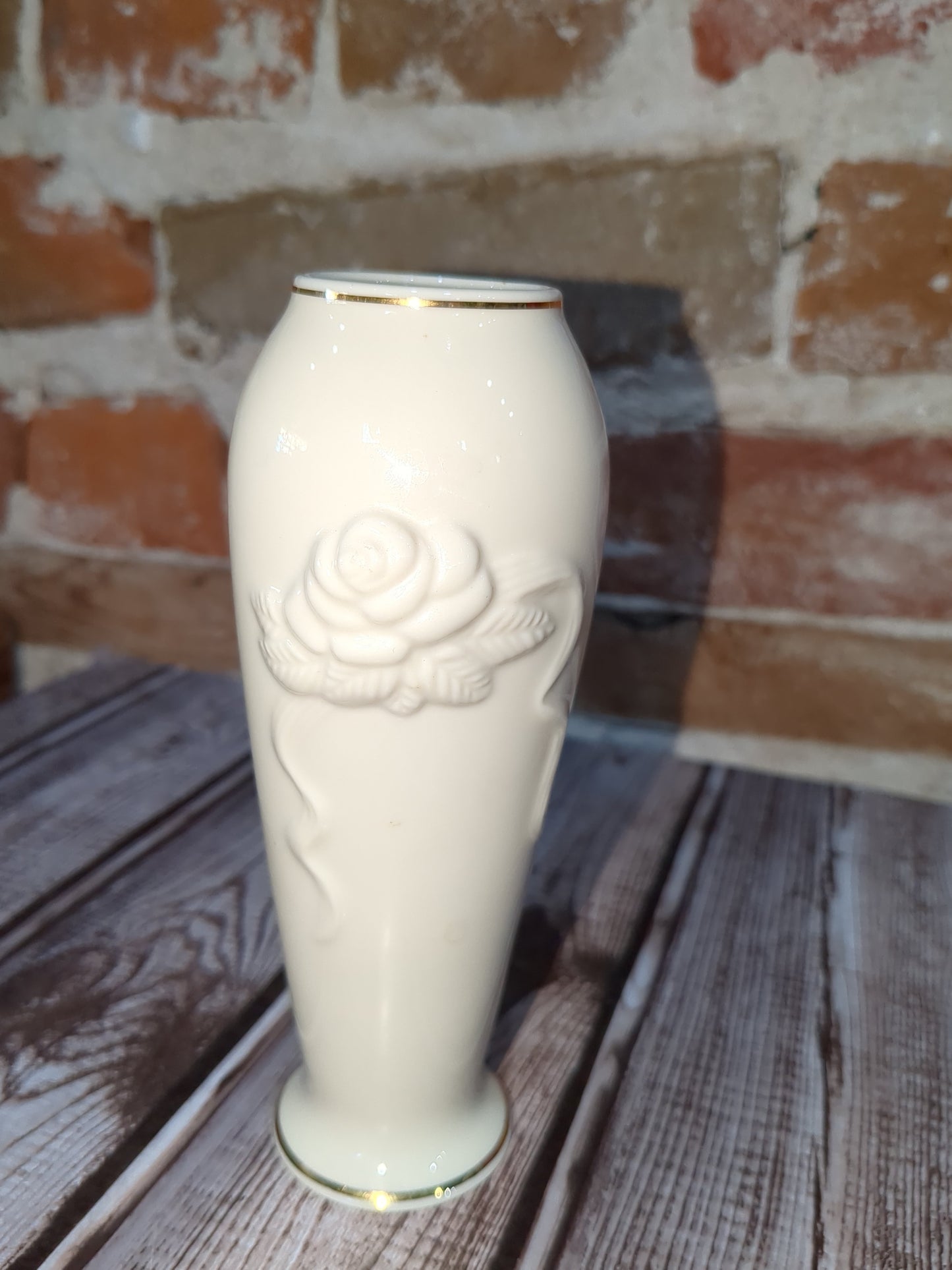 Vintage Lenox Rose Blossom Bud Vase Ivory Porcelain 24k Gold Trim 6" Tall lbv