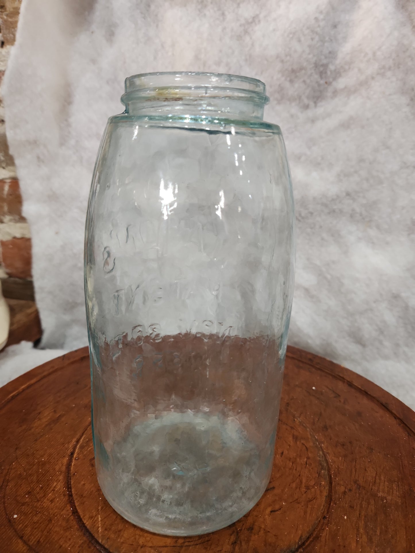 Vintage Light Aqua Blue 1/2 Gallon Embossed Mason's Patent Nov. 30th 1858 jar54