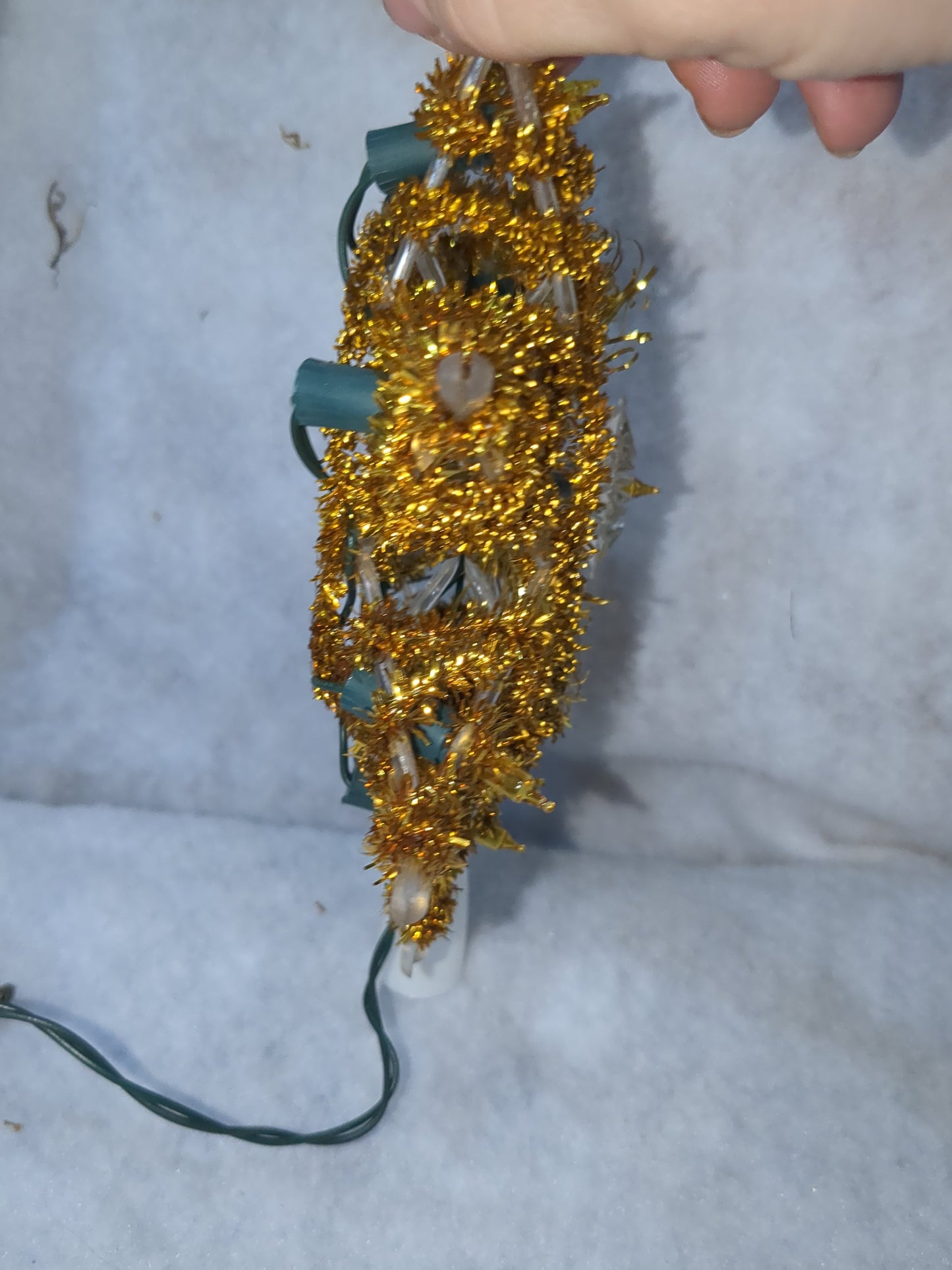 111 Vintage Christmas Tree Topper Santa Trim 10 Lights Tree Top Box gold tinsel tt564