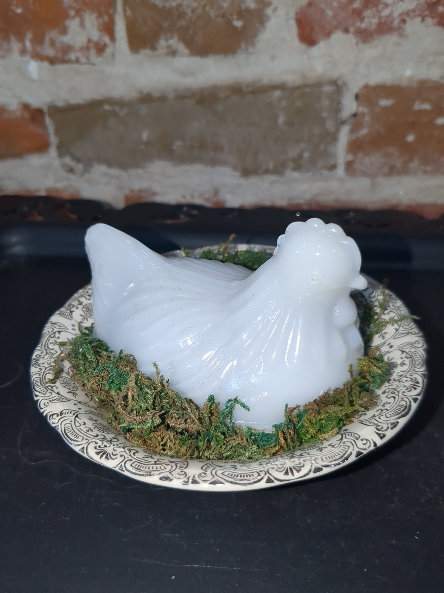 Hen on Nest on bowl hen only, no basket White Milk Glass Trinket or Candy Dish or salt cellar hon7