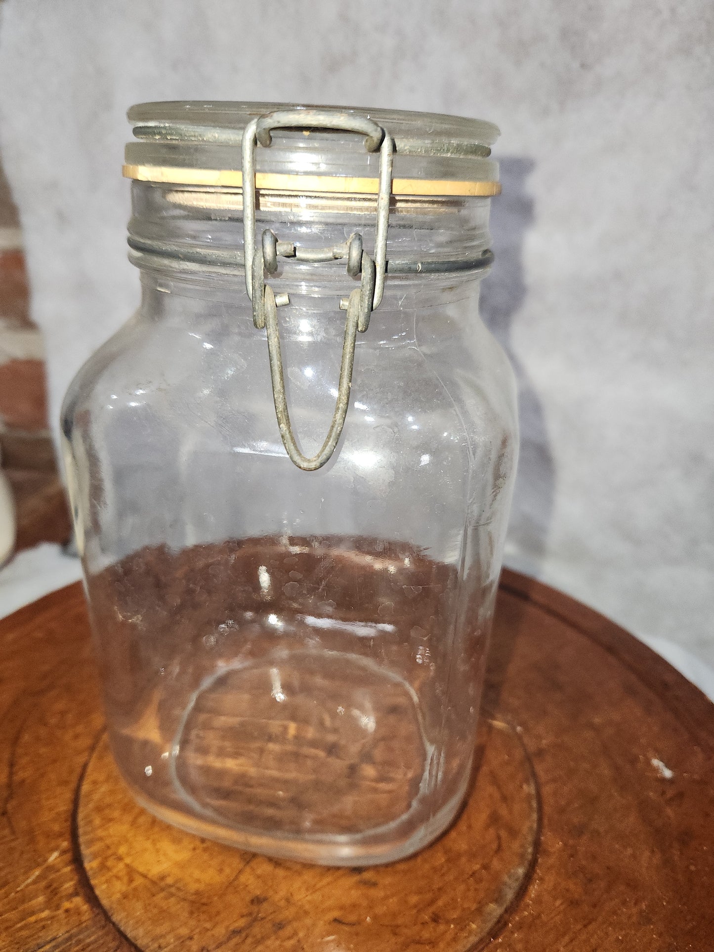 Vintage Italy Per Alimenti 2L glass square canister wire bale jar87