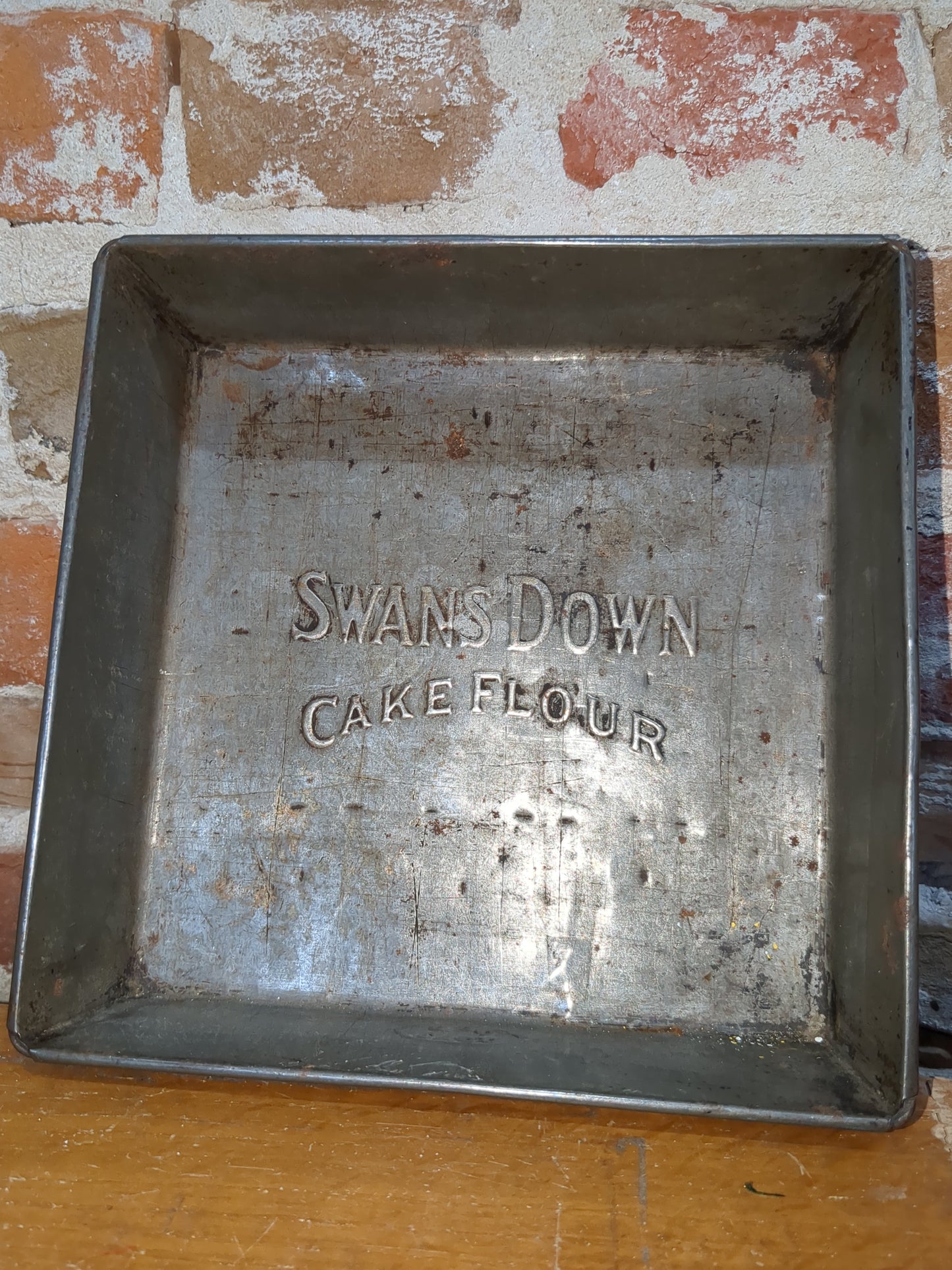 Vintage 1940s Swans Down Cake Flour Metal Square Pan, 8”x8” vk1