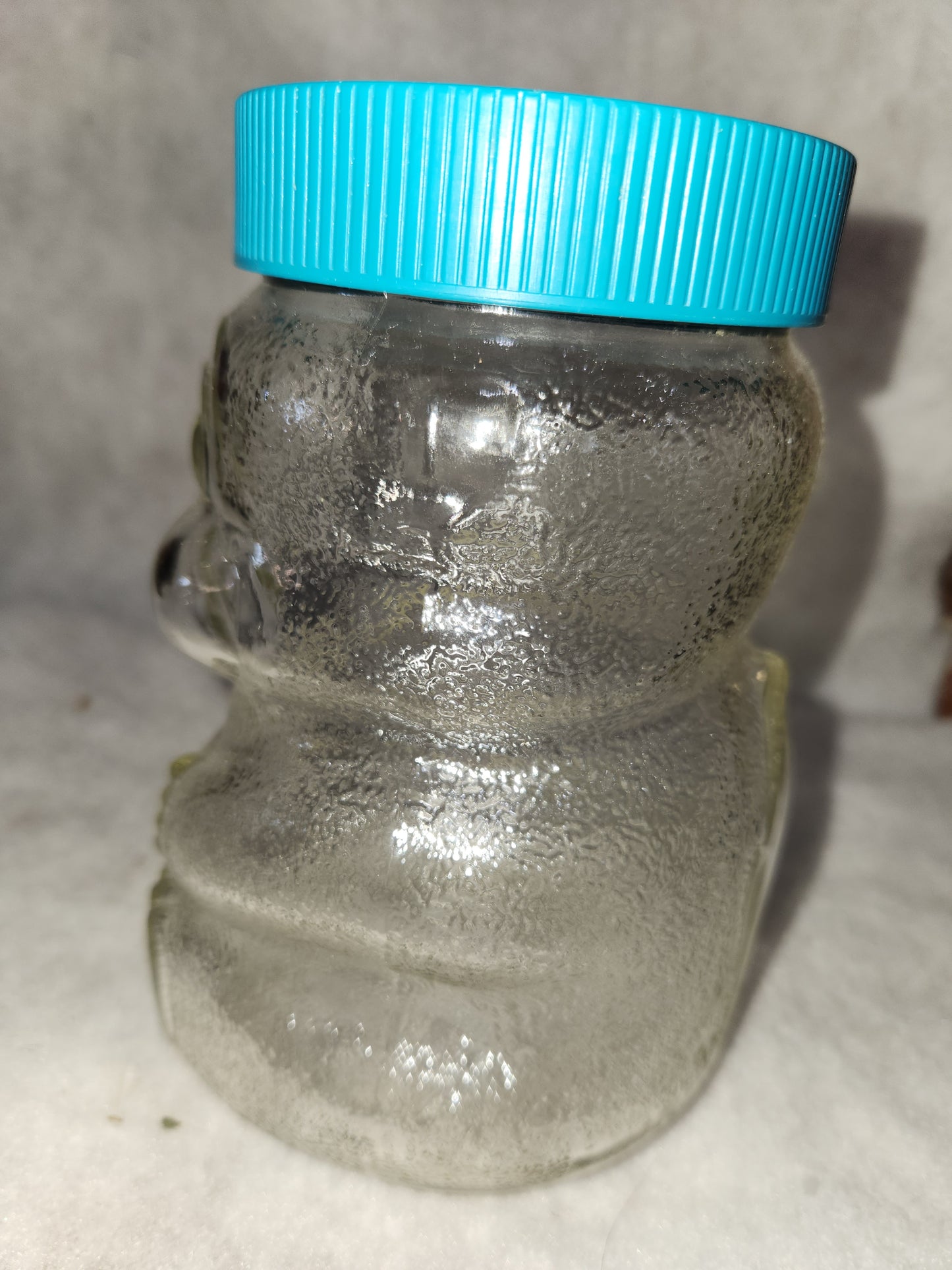 Vintage 1990 Skippy Peanut Butter- Beaver Glass Jar Bank- 100th Anniversary turquoise lid skj1