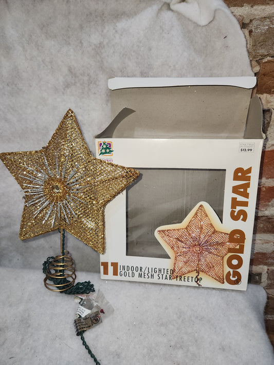 Vintage 11 Gold Star Gold Mesh Star Treetop 1995 Seasonal Specialties Co. Inc indoor or outdoor tt910