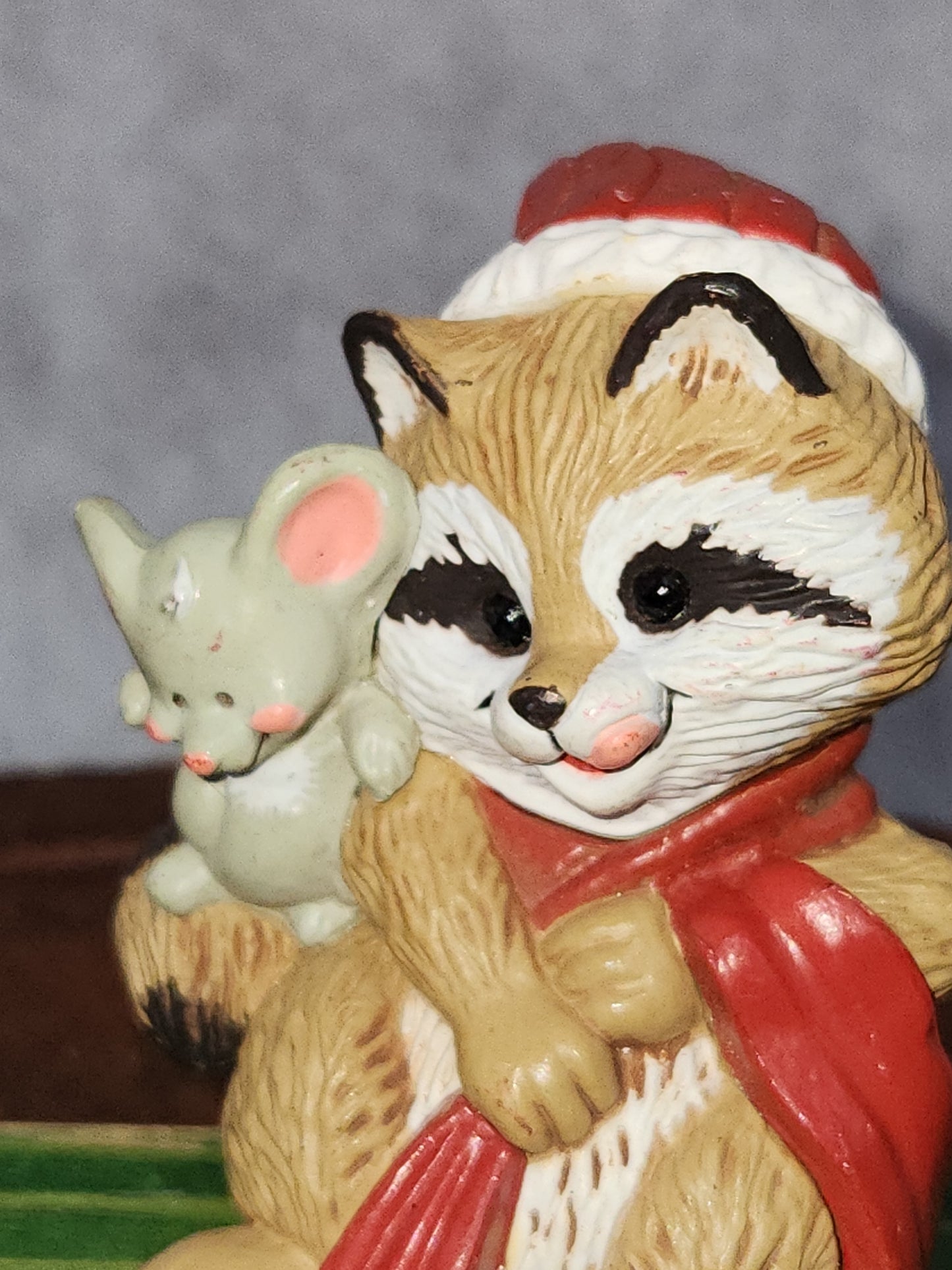 Vintage Hallmark Raccoon & Mouse Christmas Stocking Hanger 1984 sh86
