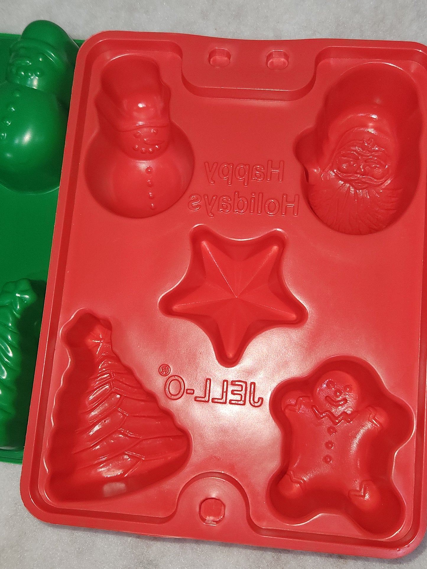 Vintage set of 2 Christmas Jello Mold Happy Holidays. Santa, snowman, tree, star, gingerbread man mold1