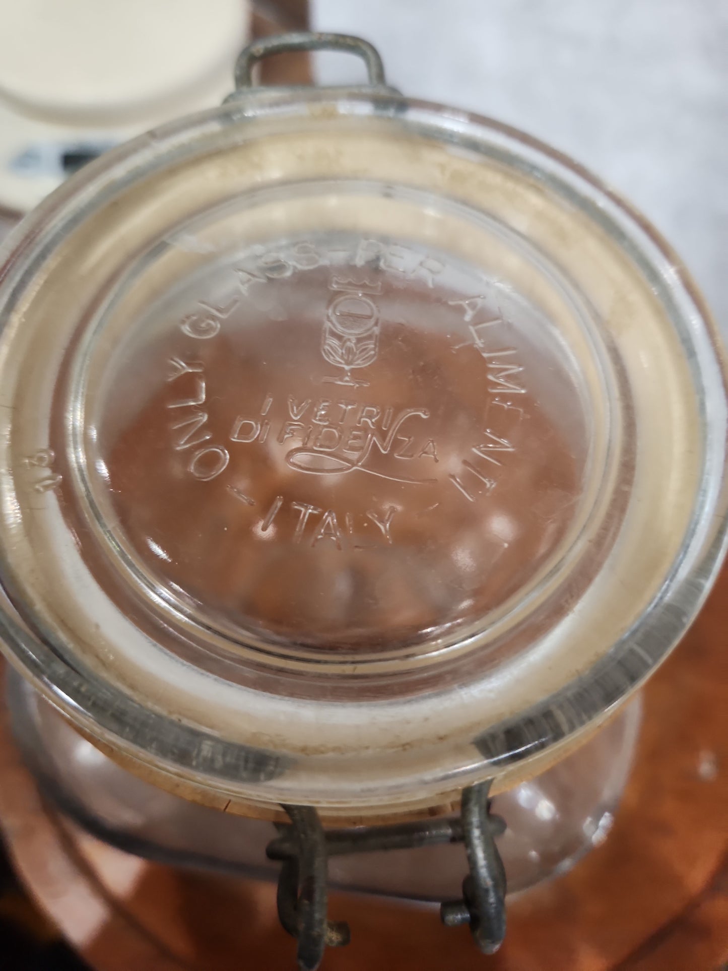 Vintage Italy Per Alimenti 2L glass square canister wire bale jar87