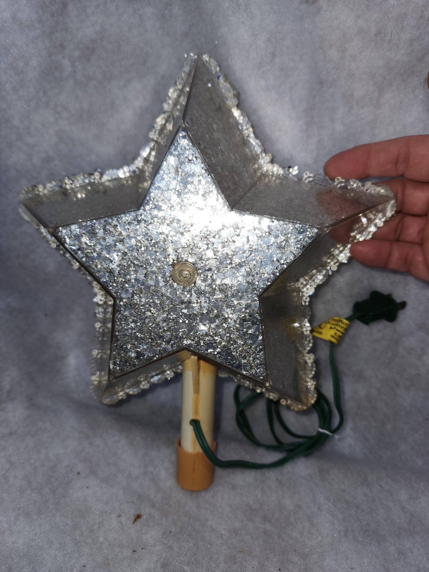 111 Vintage unique plastic star tree topper with reflector foil silver
