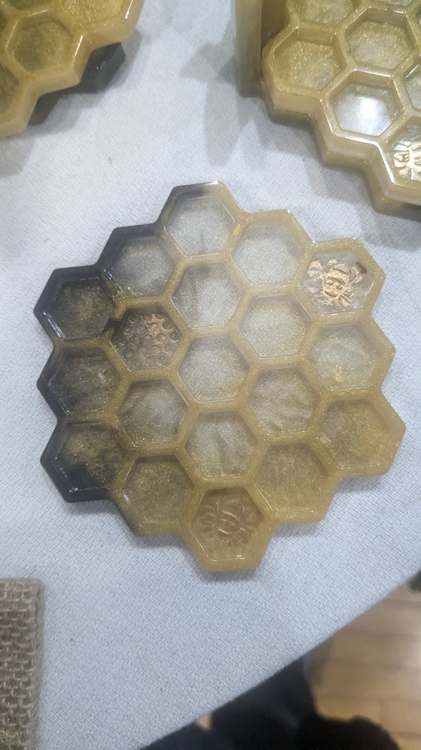Coaster Set black and gold honeycomb and Bee