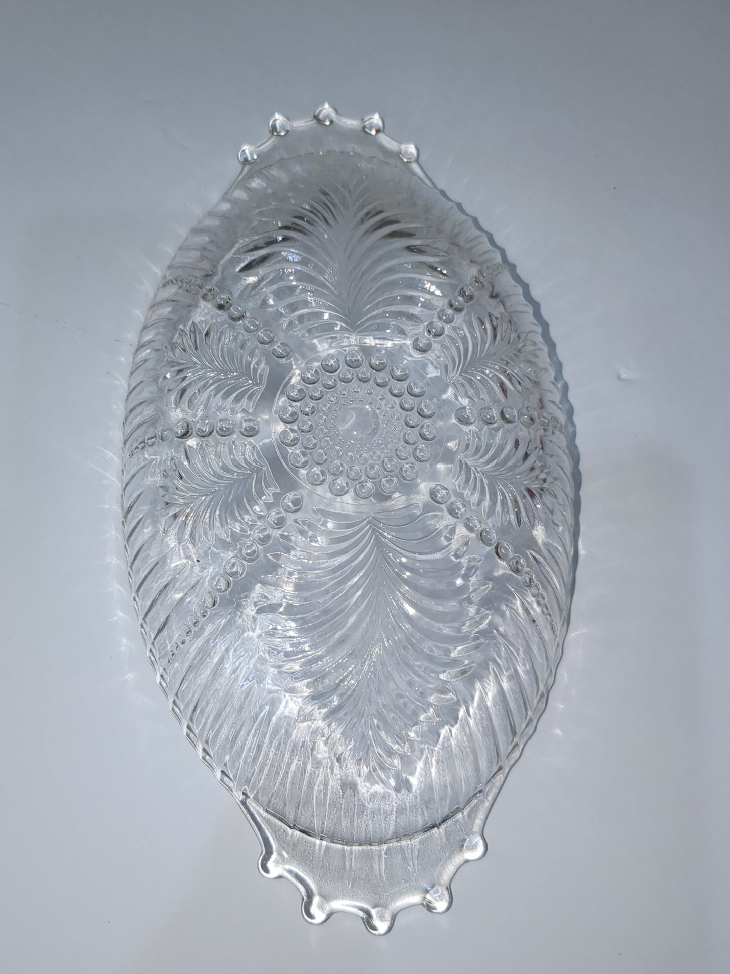 Vintage Anchor Hocking Feather and Pearl Relish Dish Depression Glass