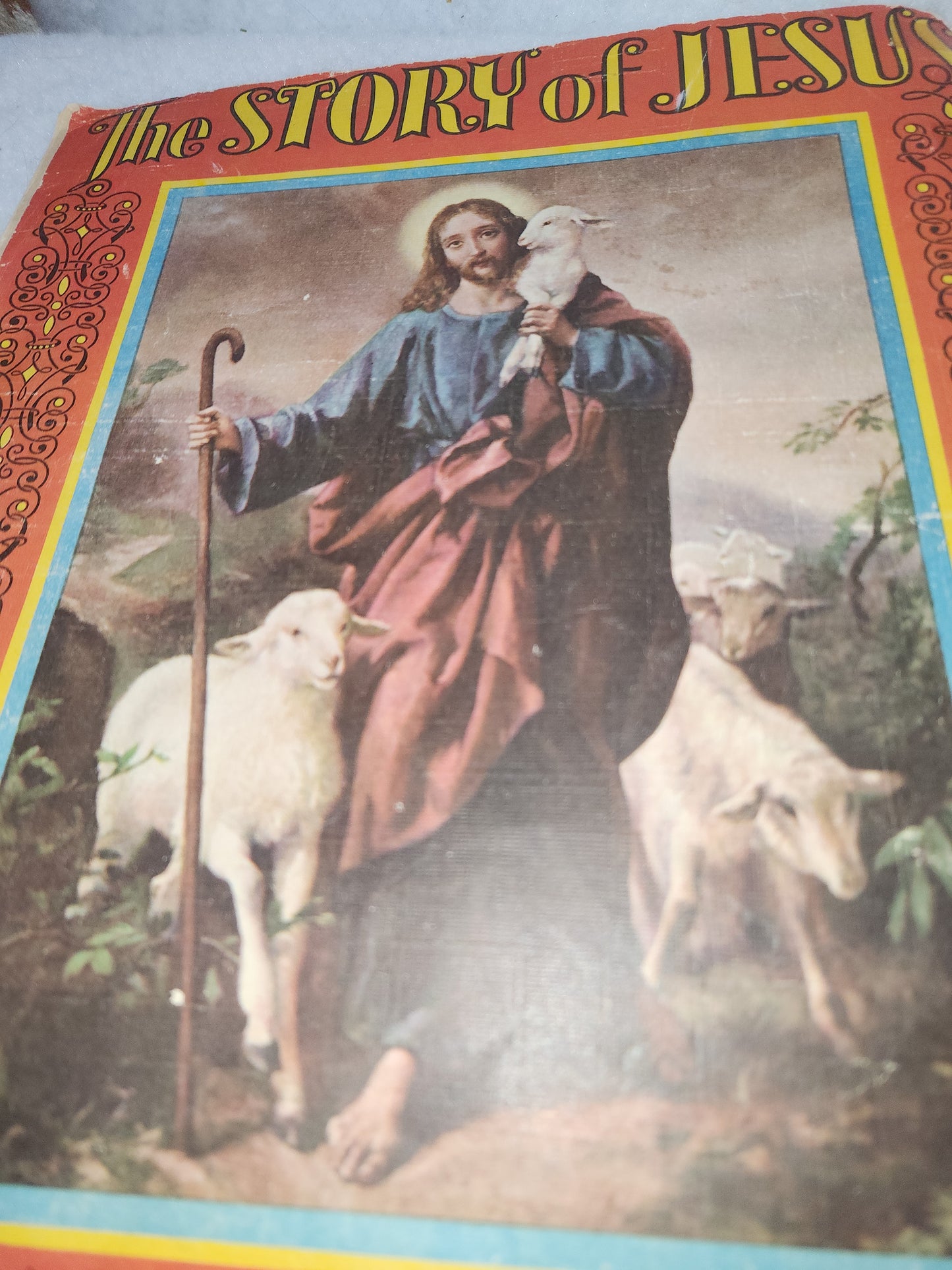 Vintage "The Story of Jesus" 2237 1939 Copyright Saalfield Publishing Co. USA Linen Large 12.5"