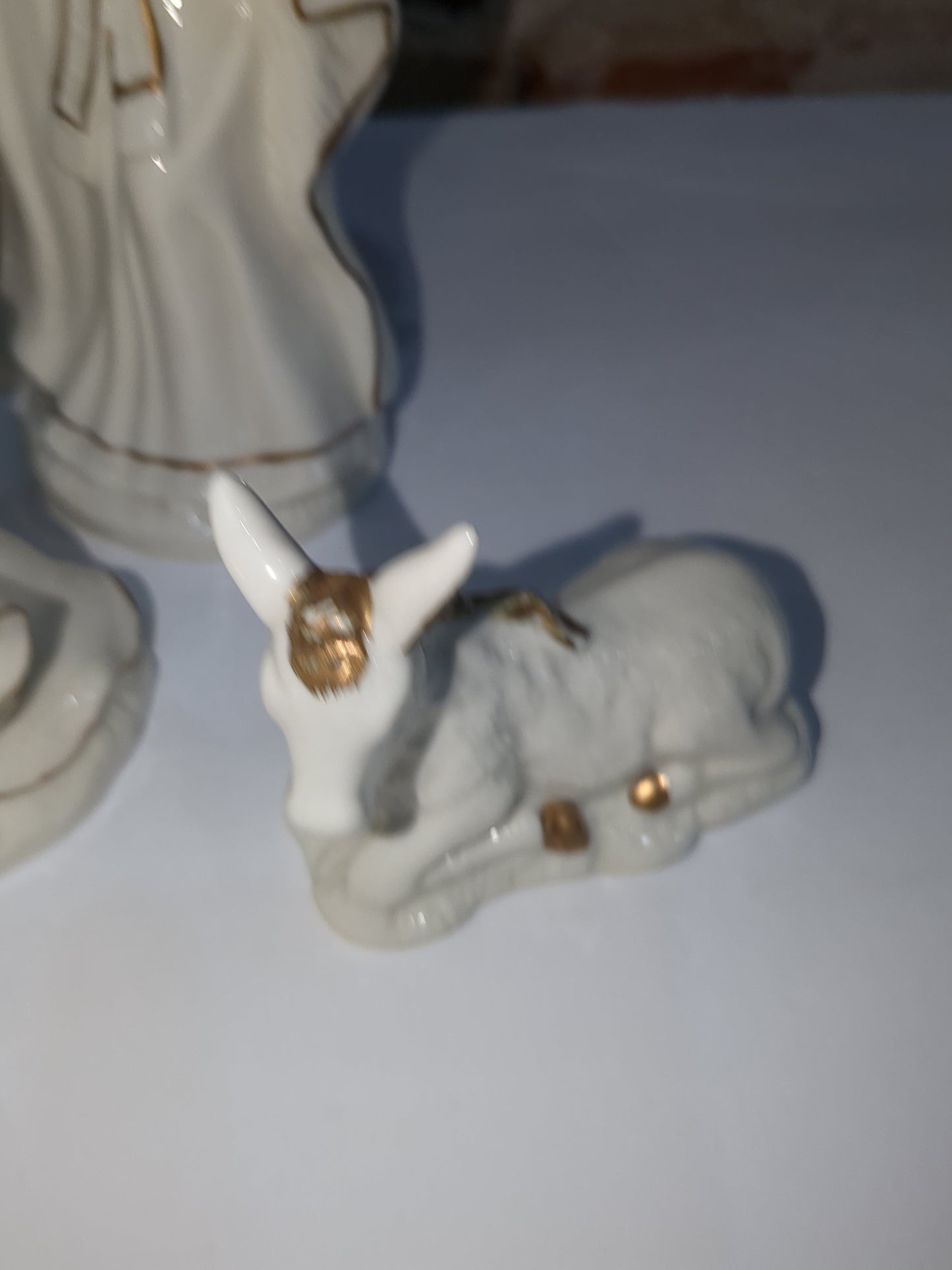 JCPenny porcelain white and gold nativity set