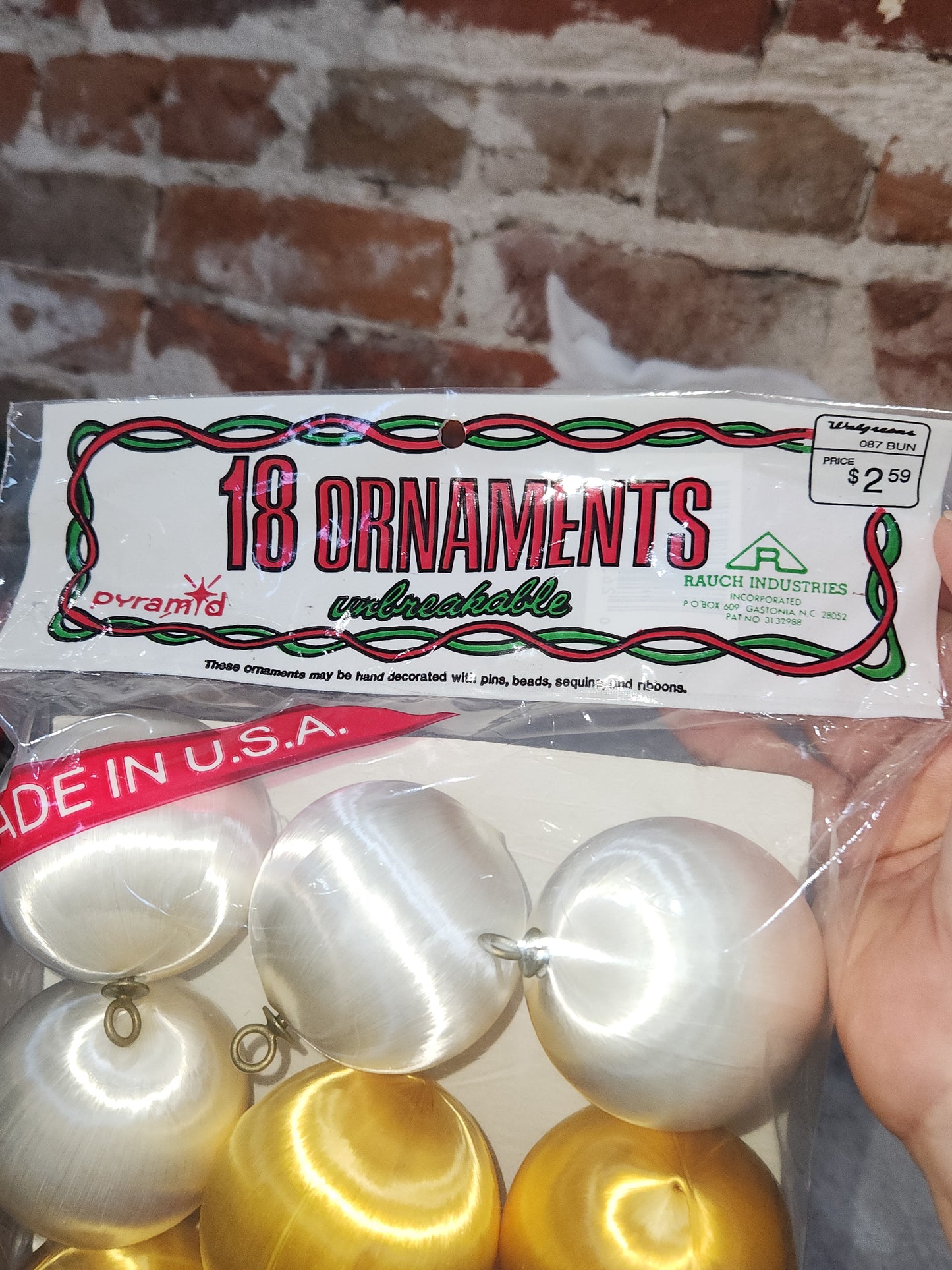 Vintage Pyramid set of 18 Satin unbreakable ornaments 2" unopened NOS bgo8