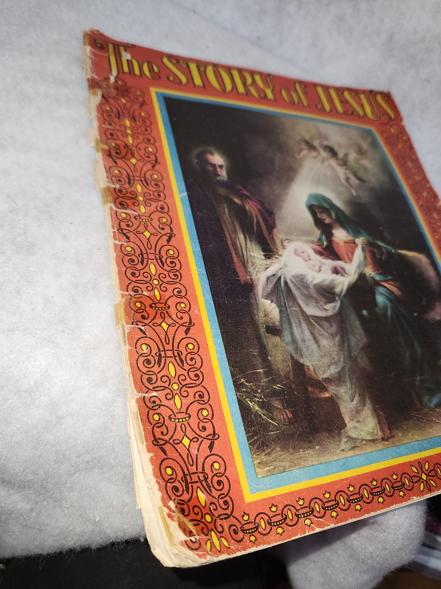 Vintage "The Story of Jesus" 2237 1939 Copyright Saalfield Publishing Co. USA Linen Large 12.5"