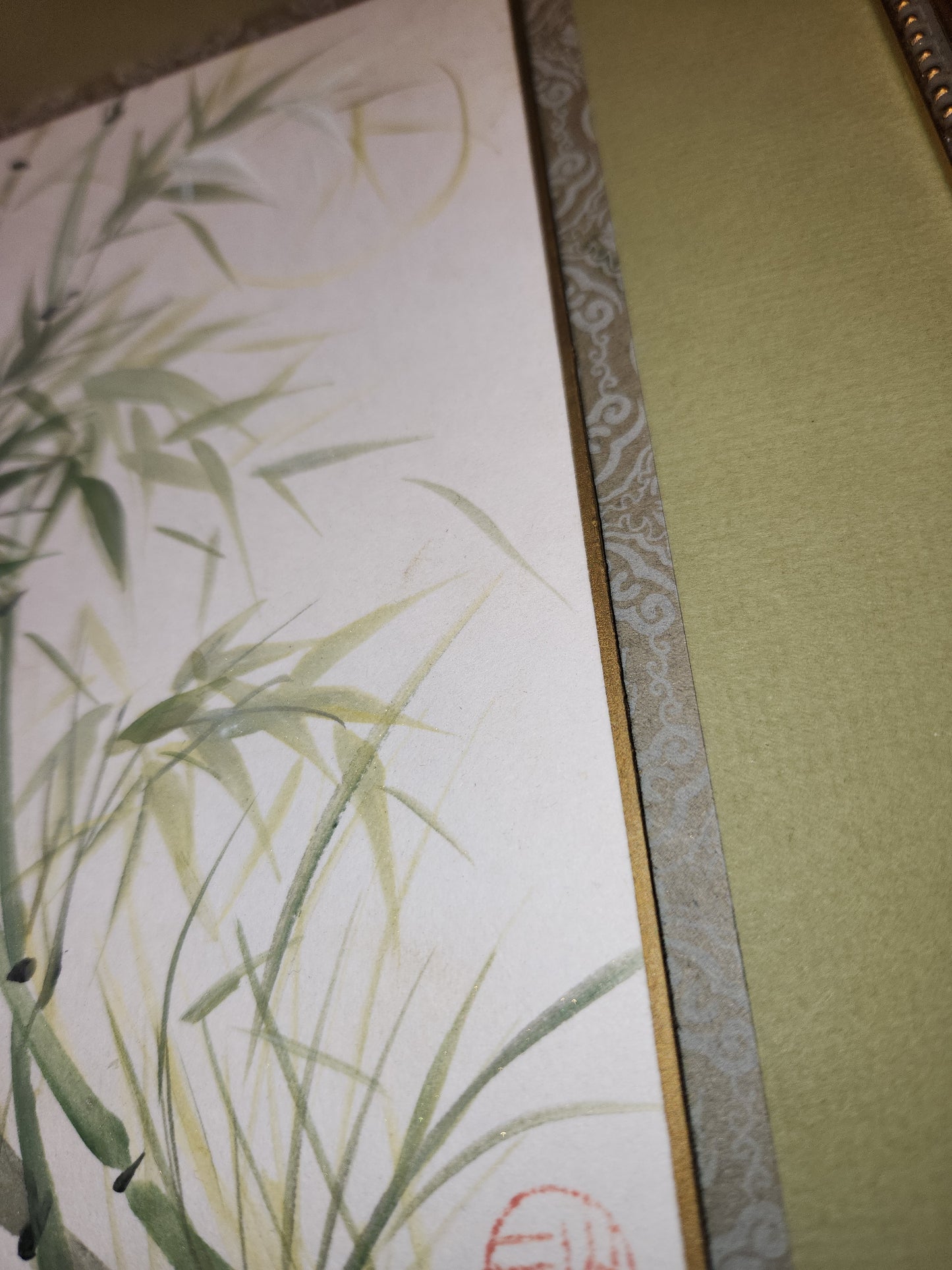 Vintage Peggy Pai Laughlin Framed Mixed Medium Painting B Hawaii Bamboo Dedicated by Artist 9 x 12 Frame