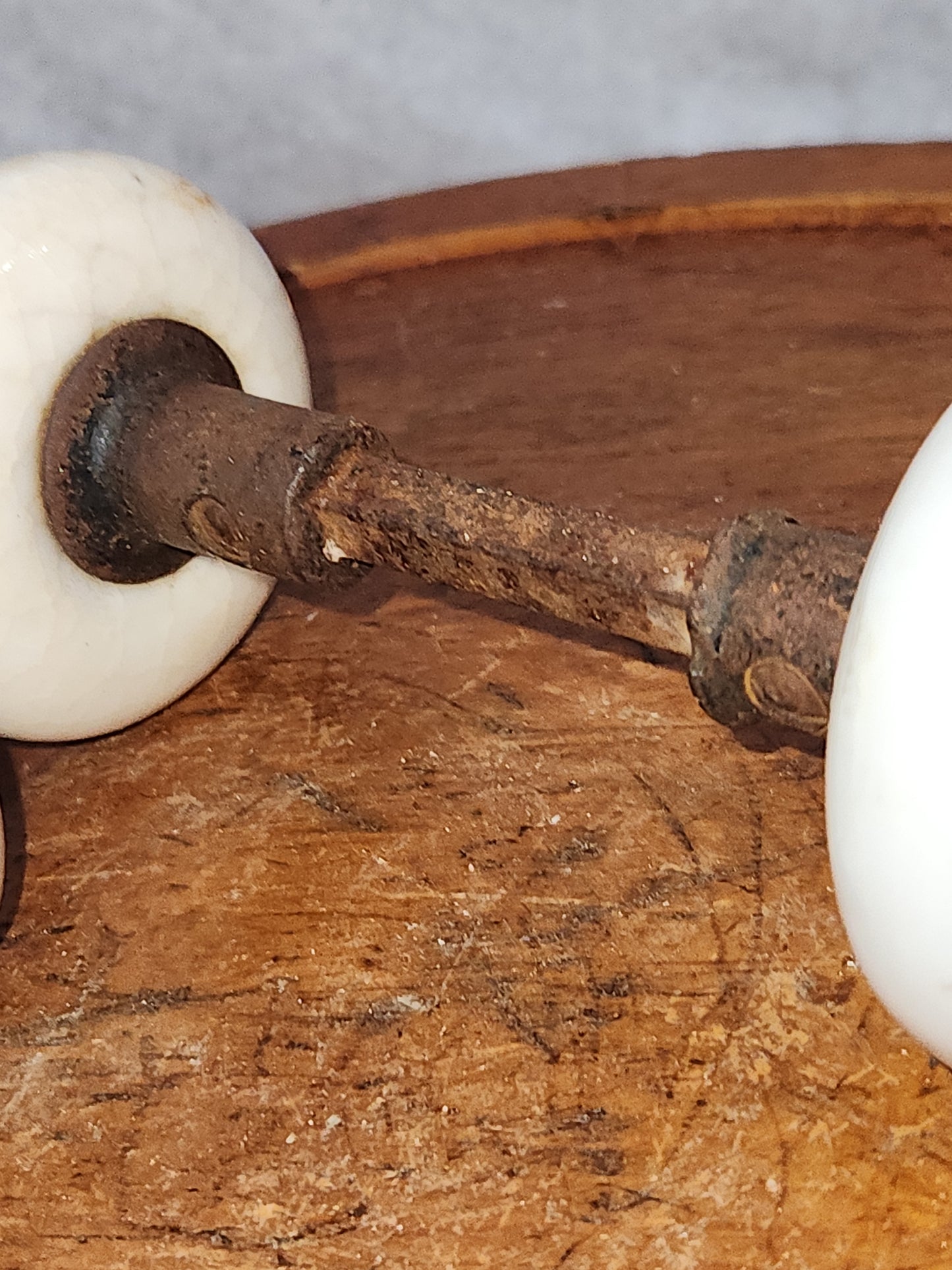 Vintage Antique ONE set of White Porcelain door knobs kn15. Recieve ONE set of 2 knobs attached to a stem