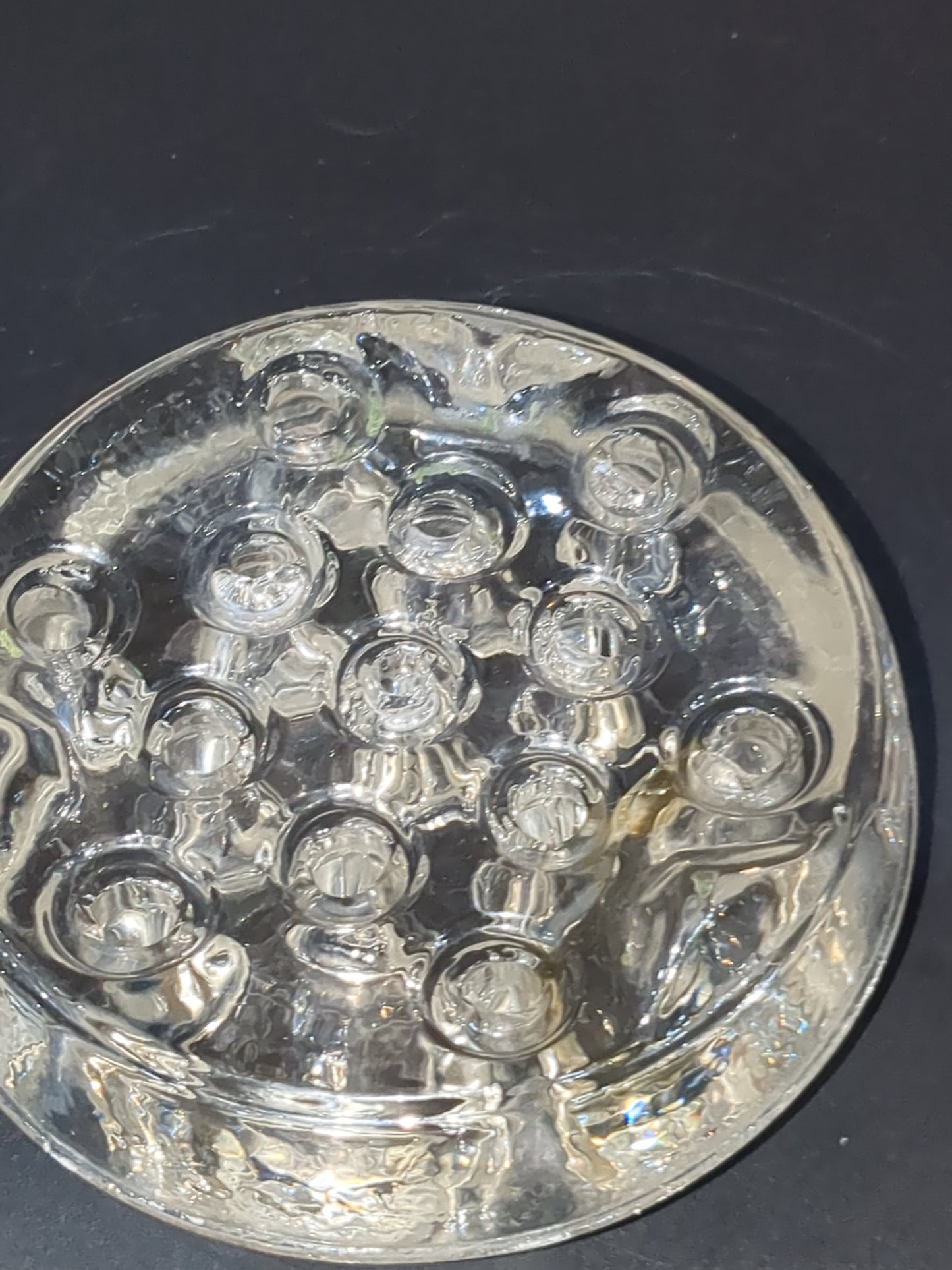 Vintage Clear Glass Flower Frog Planter 13 Holes 4"x1.25" g259