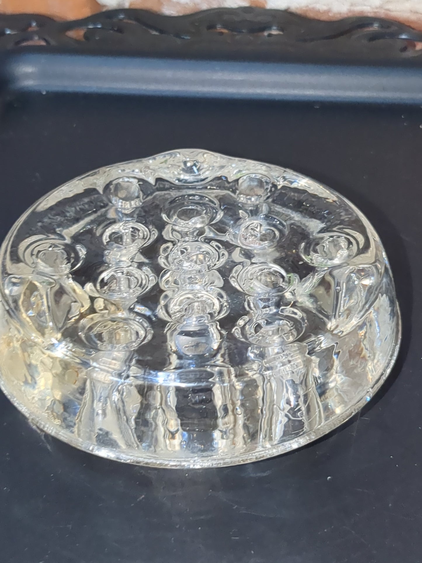 Vintage Clear Glass Flower Frog Planter 13 Holes 4"x1.25" g259