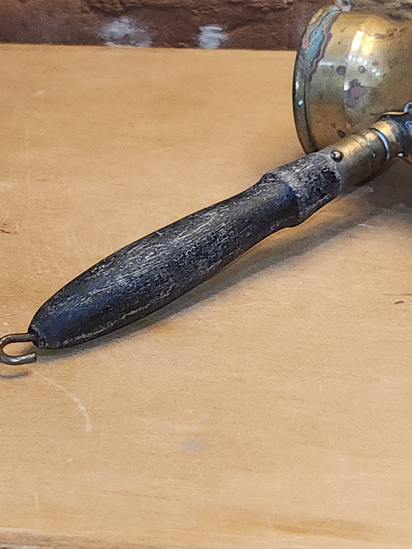 Vintage Antique Turkish Brass Tin Lined Cezve Coffee Pot Black Wooden Handle. Br11