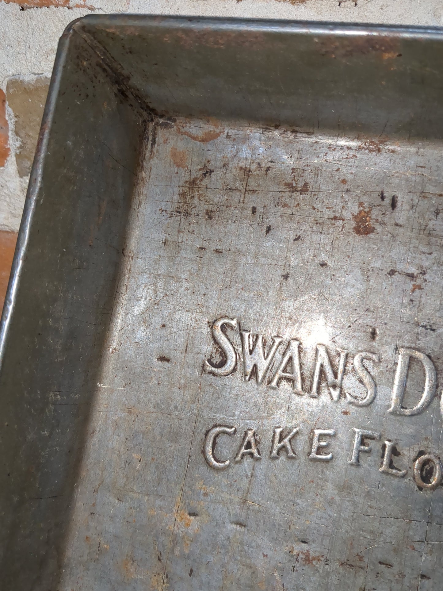 Vintage 1940s Swans Down Cake Flour Metal Square Pan, 8”x8” vk1