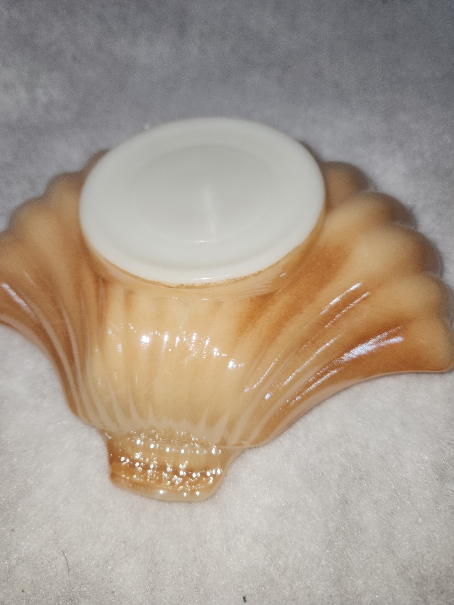 Vintage Anchor Hocking Fire King Peach Lusterware Clam Shell Candy Dish gl605