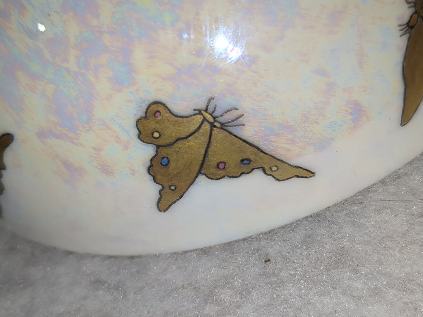 Antique Royal Rudolstadt Prussia iridescent gold trimmed gold butterfly gold footed bowl bwl54