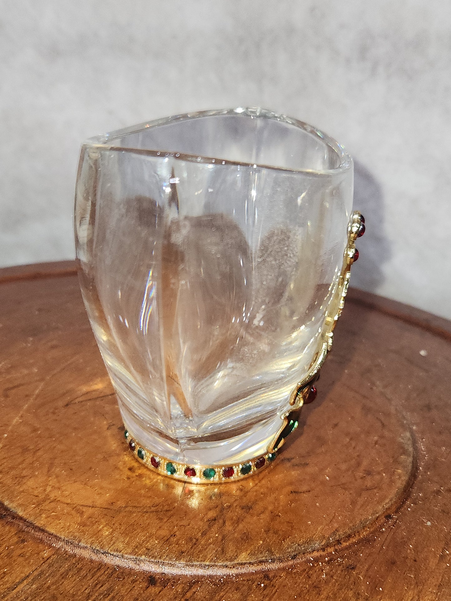Fine Bohemian 24% Lead Crystal Vase with jeweled holly leaf and berries Czech Republic va3