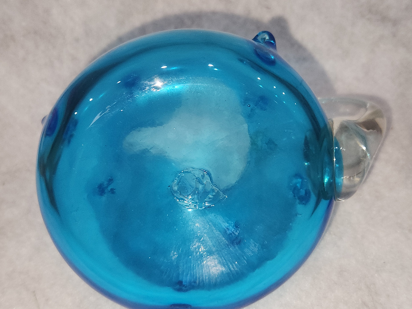 Vintage Bischoff hand blown Art Glass pinches Teal Blue Pitcher Clear handle gla999