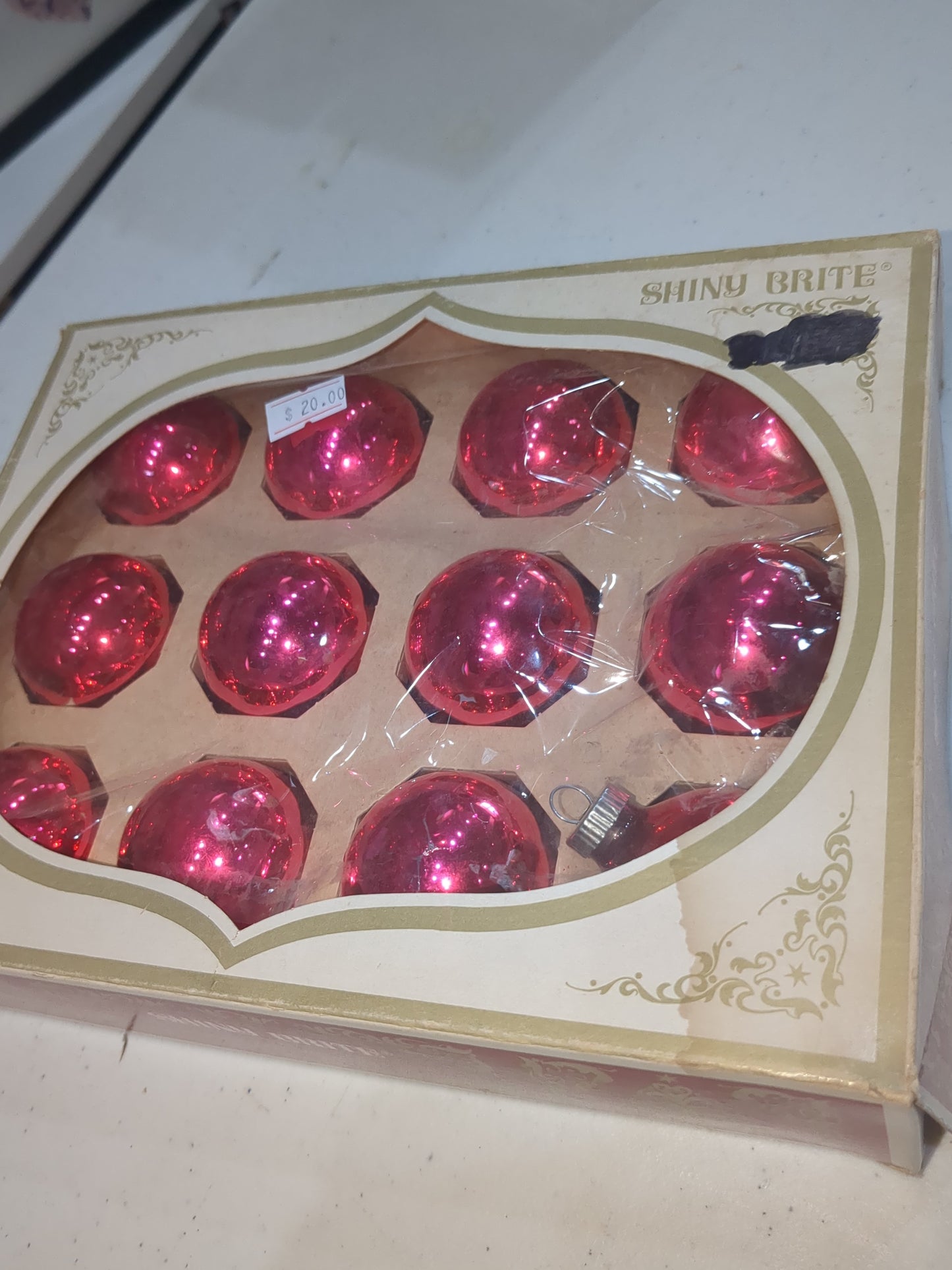 Bo4 box of shiny bright hot pink ornament 1 1/2"