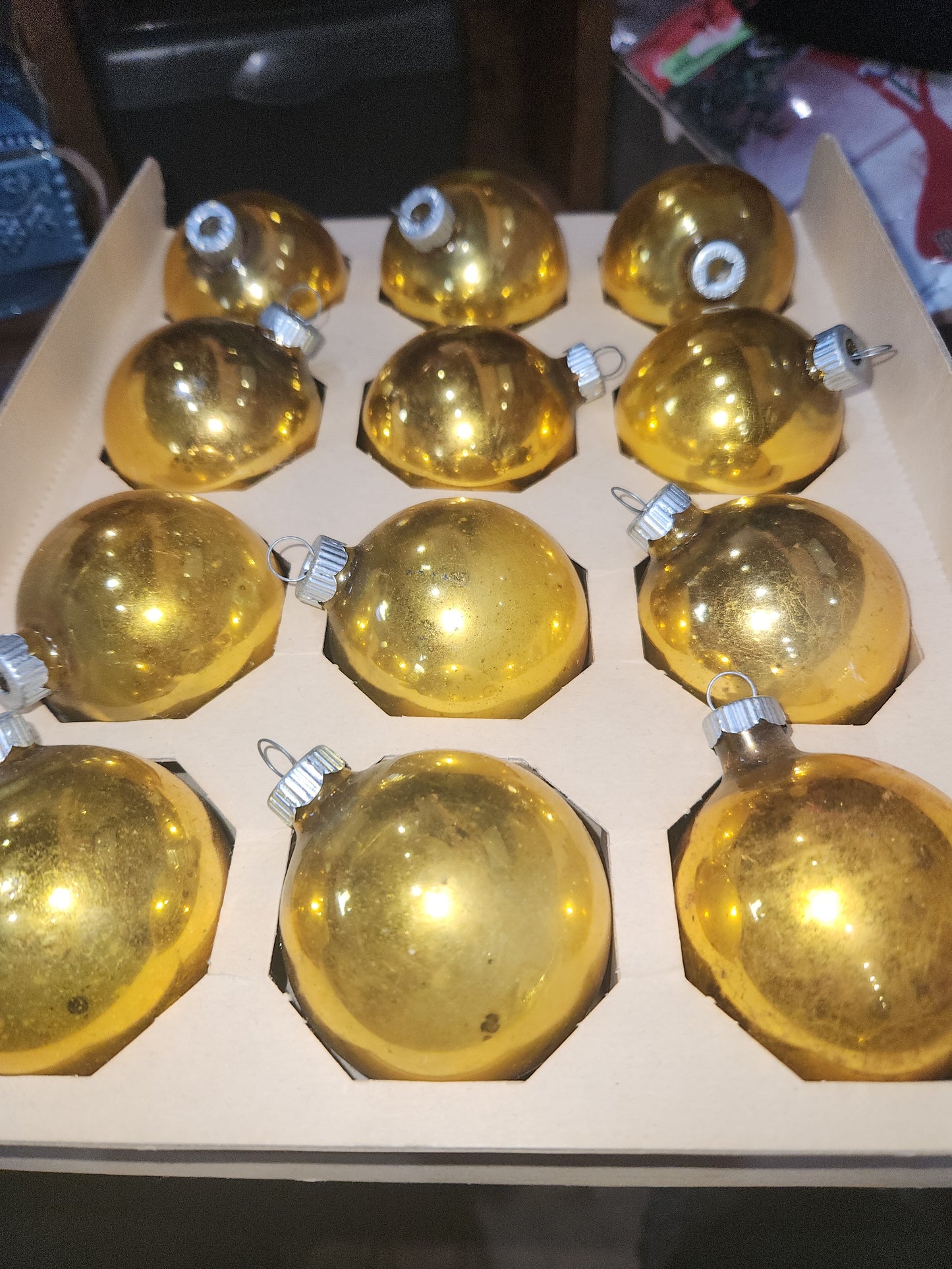 Box of Shiny Brite gold ornament 2 1/4" bo21