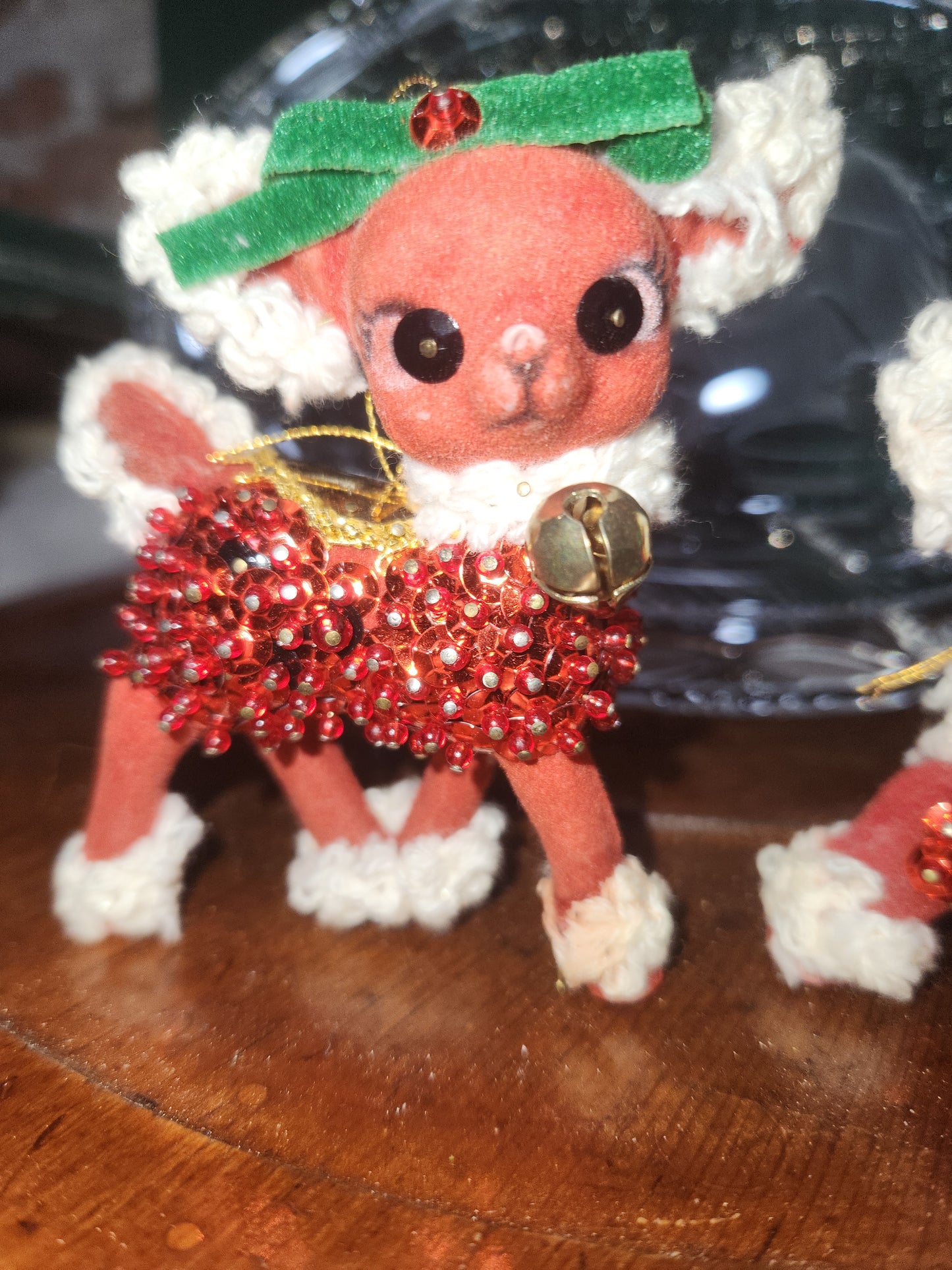 2 Vintage flocked push pin reindeer ornaments 3.5" chr120