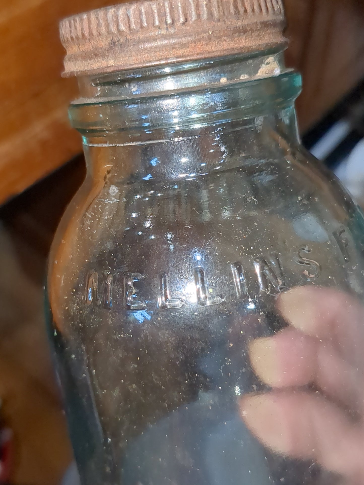Vintage Mellin's Food Co Boston 6" Bottle Jar Aqua Blue Glass with lid Mellins bt87