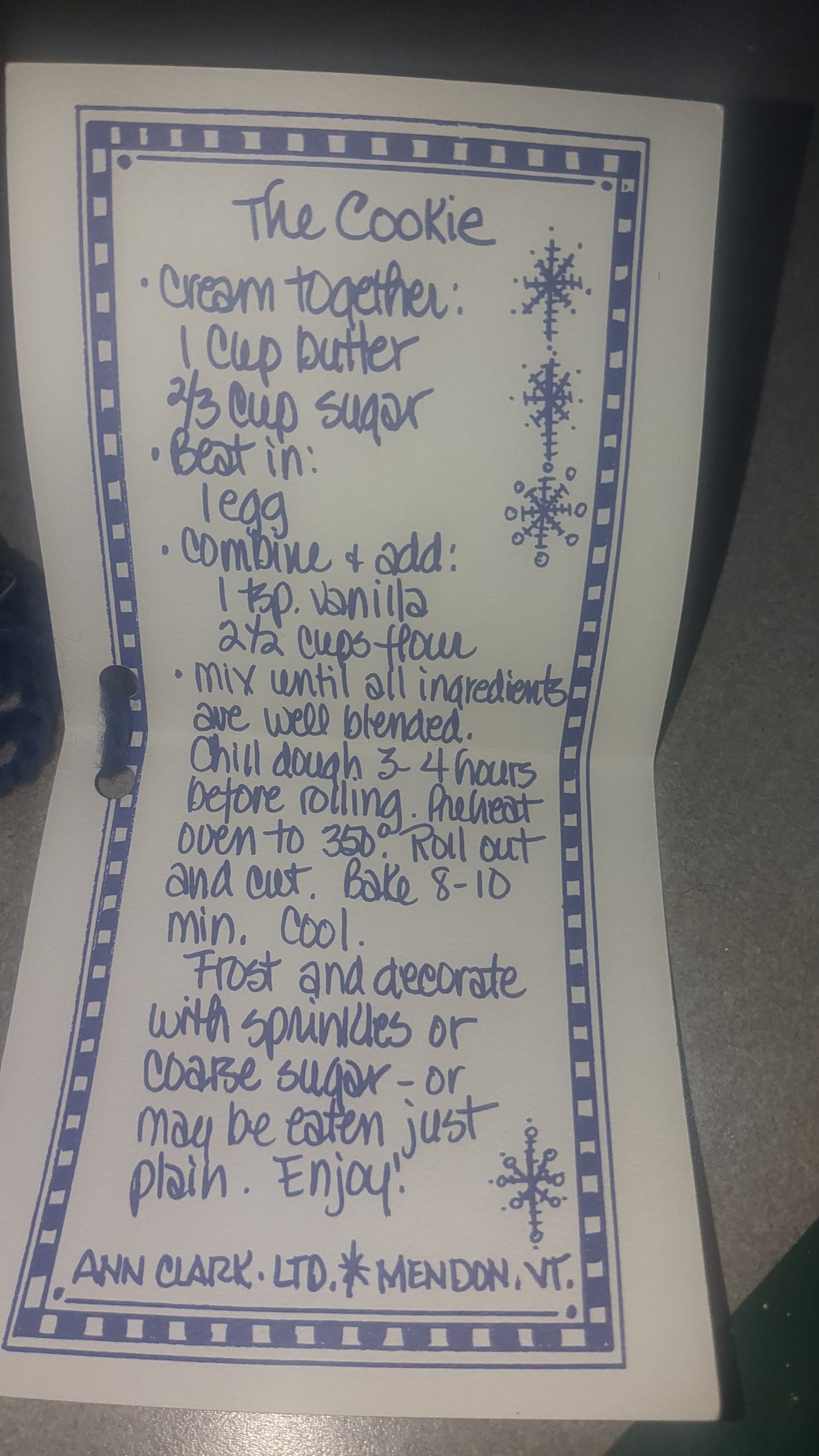 AC6 Ann Clark Snowflake Cookie cutter with recipie