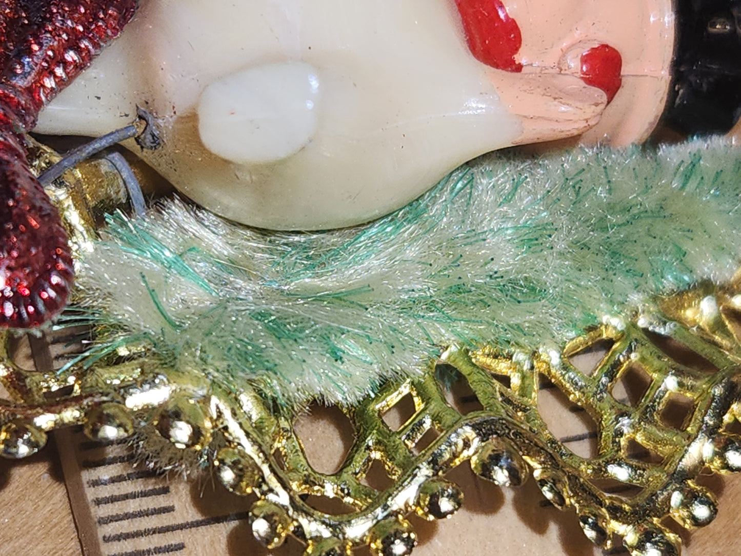 Vintage Commodore Ornament with Celluloid Snowman Chinelle Tree Plastic Bow