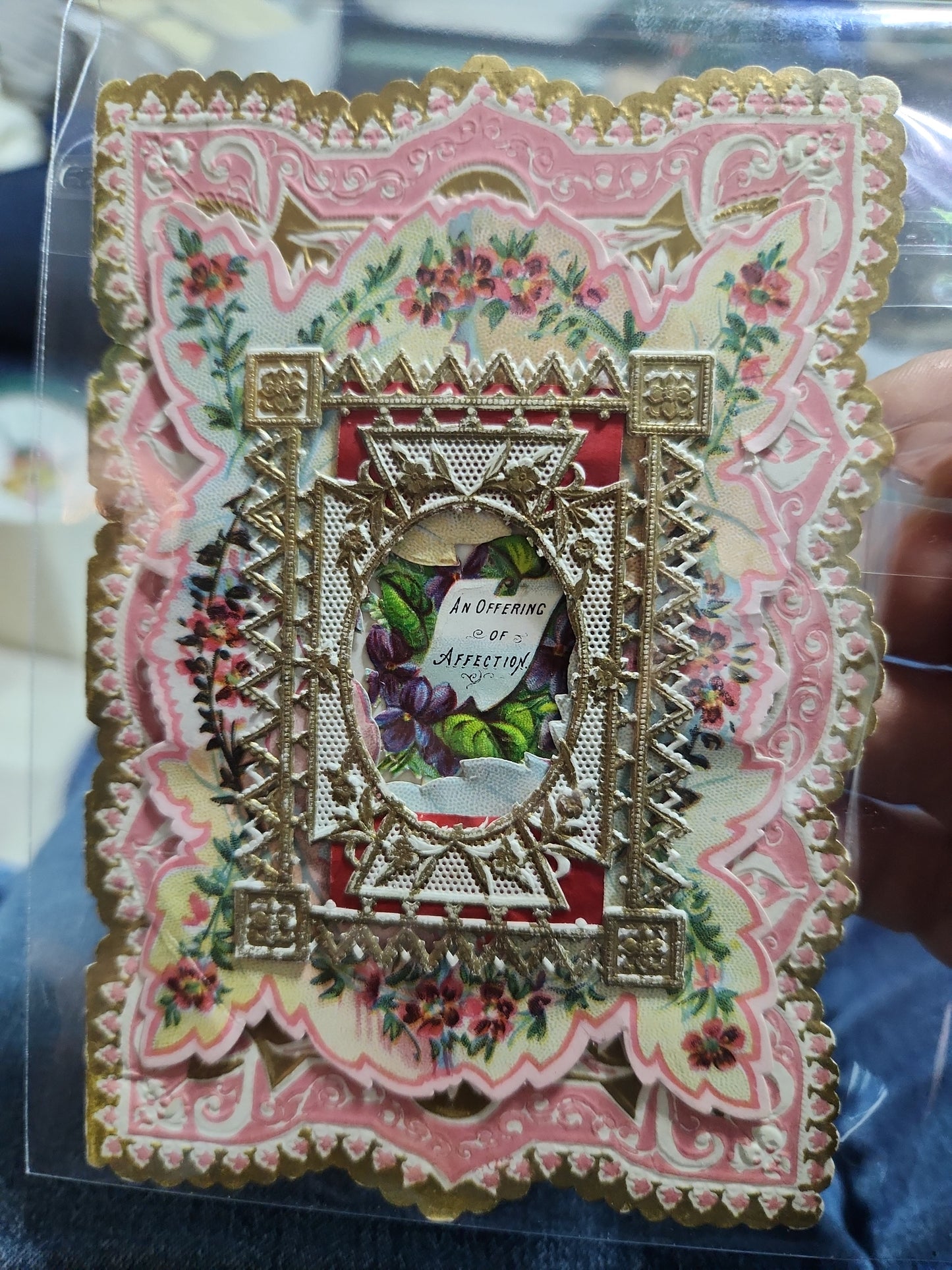 Vintage Lace Pastel Valentine Card An Offering of Affection 4.5x7.5"