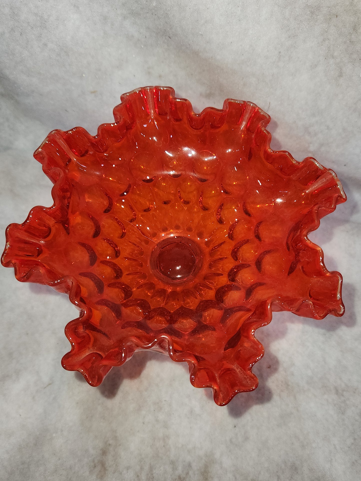 Vintage Fenton Amberina Ruffled Top Large Compote Red Orange to Yellow gla88