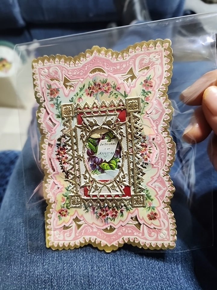 Vintage Lace Pastel Valentine Card An Offering of Affection 4.5x7.5"