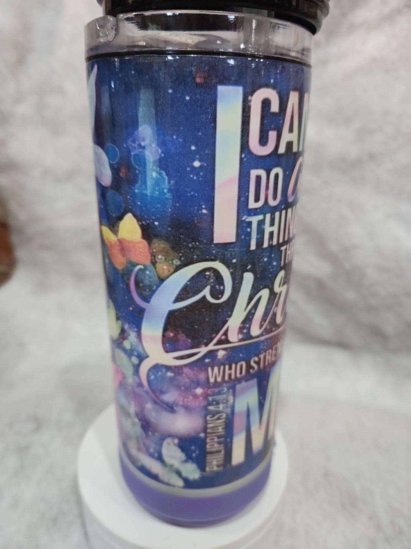 17 oz Steel Insulated Can Cooler, Tumbler & Speaker I can do all things through God sp1