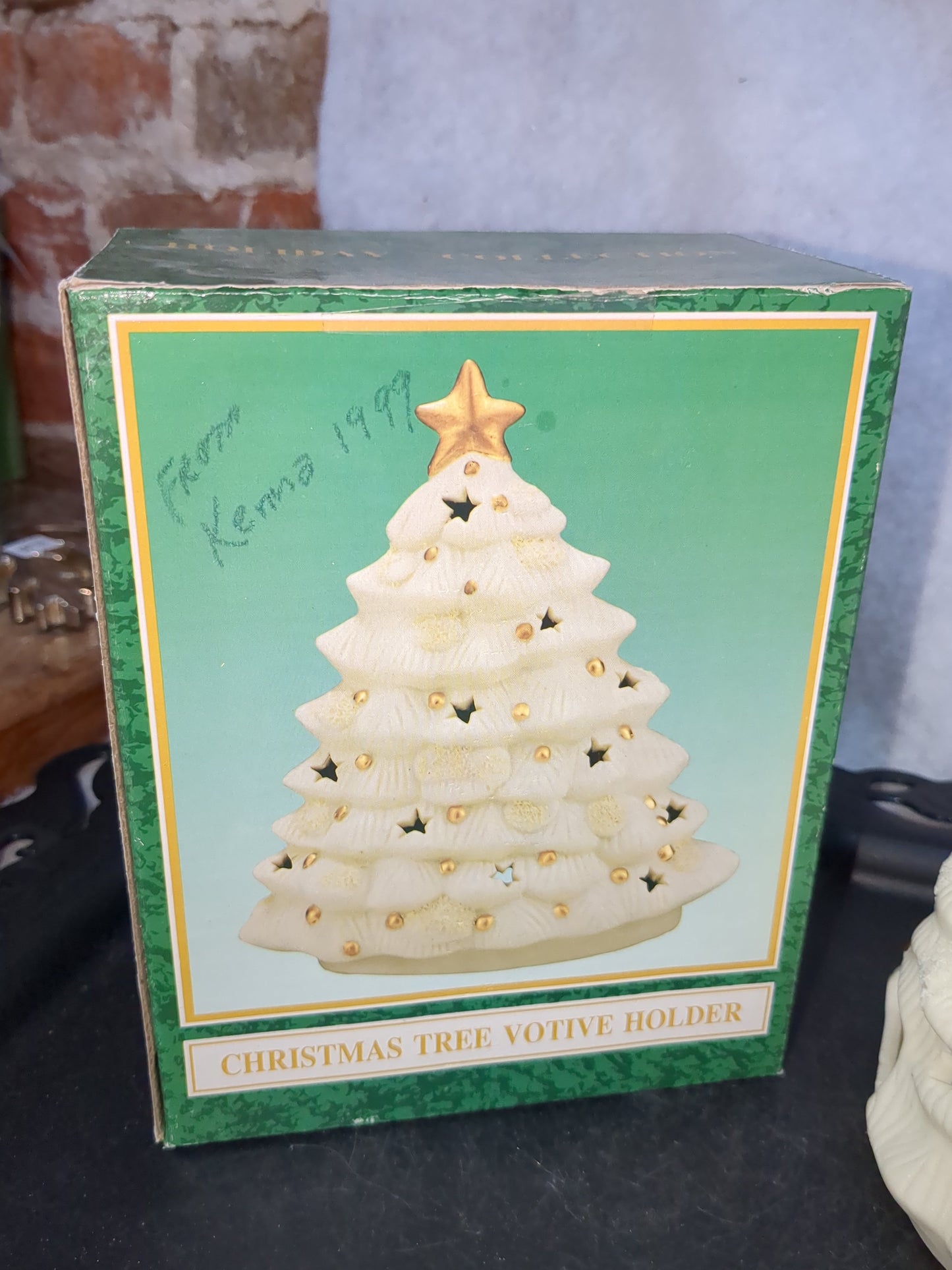 Vintage Matte Ceramic Christmas Tree Votive Holder-White Gold Star Candles
