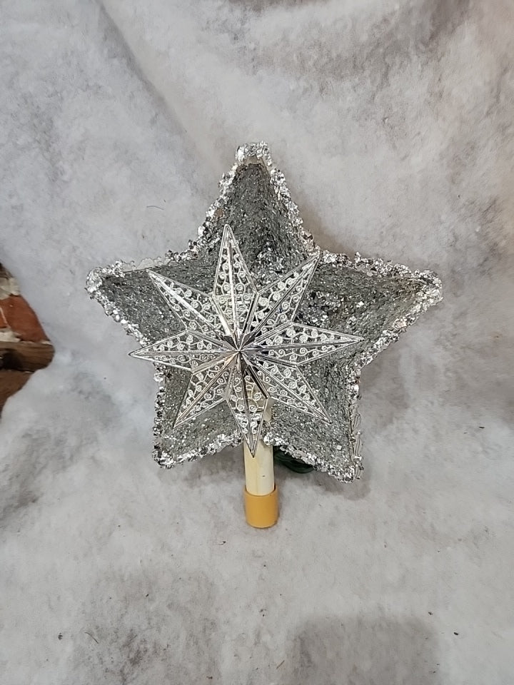 111 Vintage unique plastic star tree topper with reflector foil silver