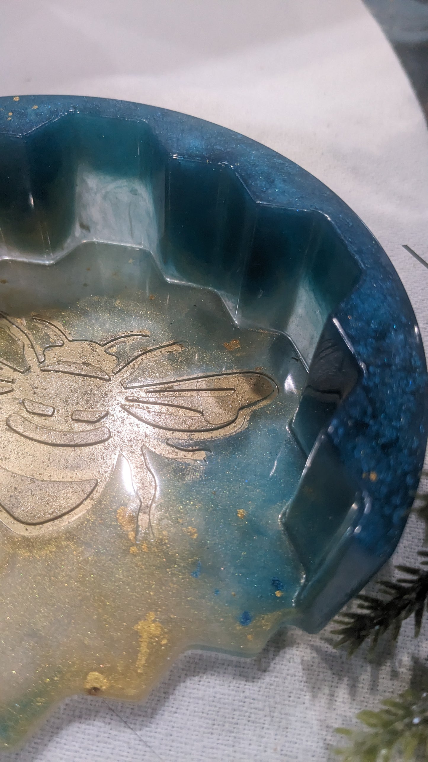 Coaster Set turquoise and gold honeycomb and Bee