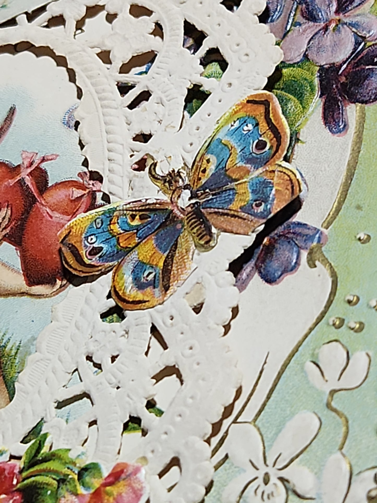 Antique Victorian Valentines Day card paper and lace