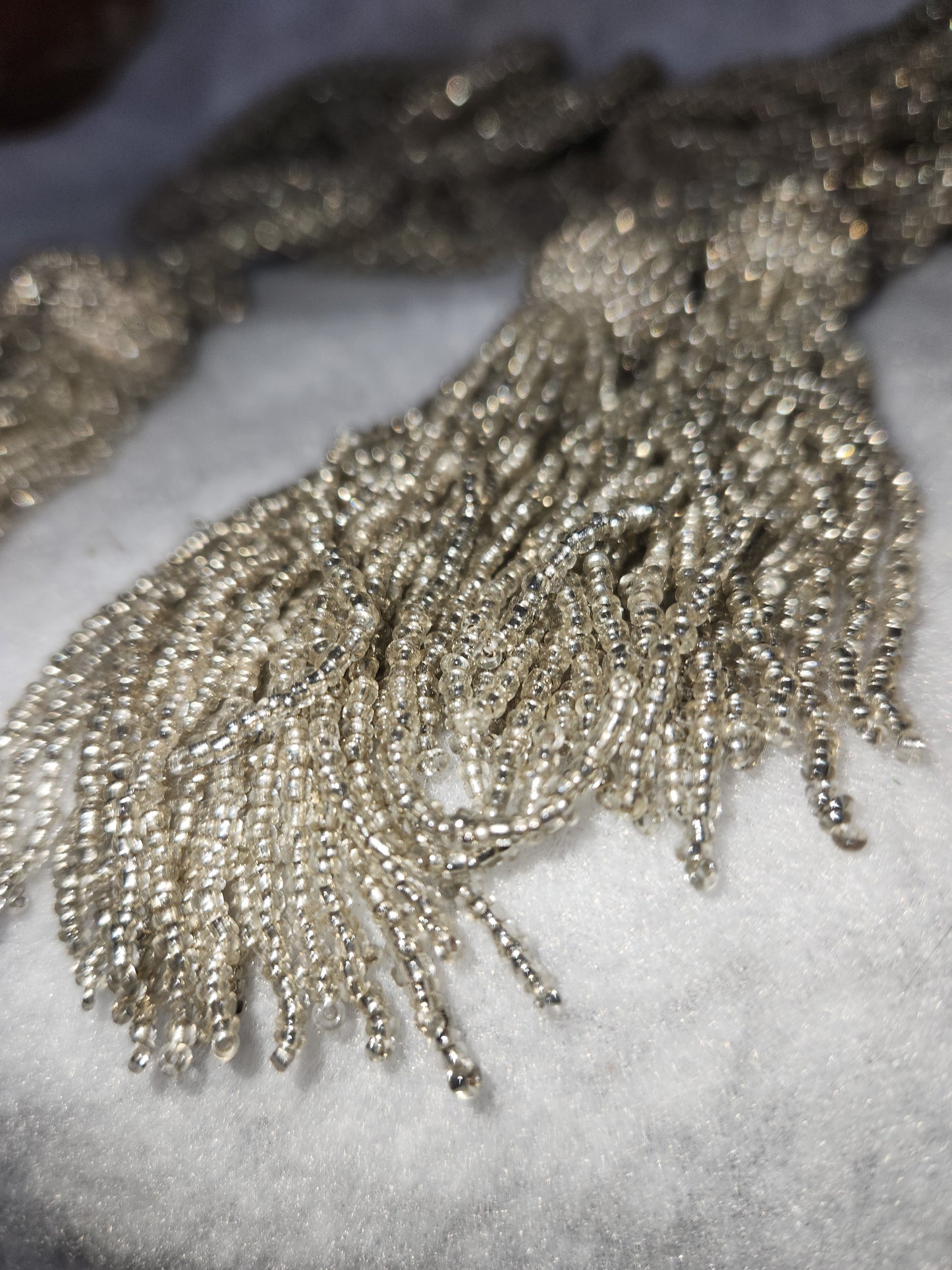 Vintage Beaded Double Tassel tree garland drapery tie back iridescent seed beads gar45