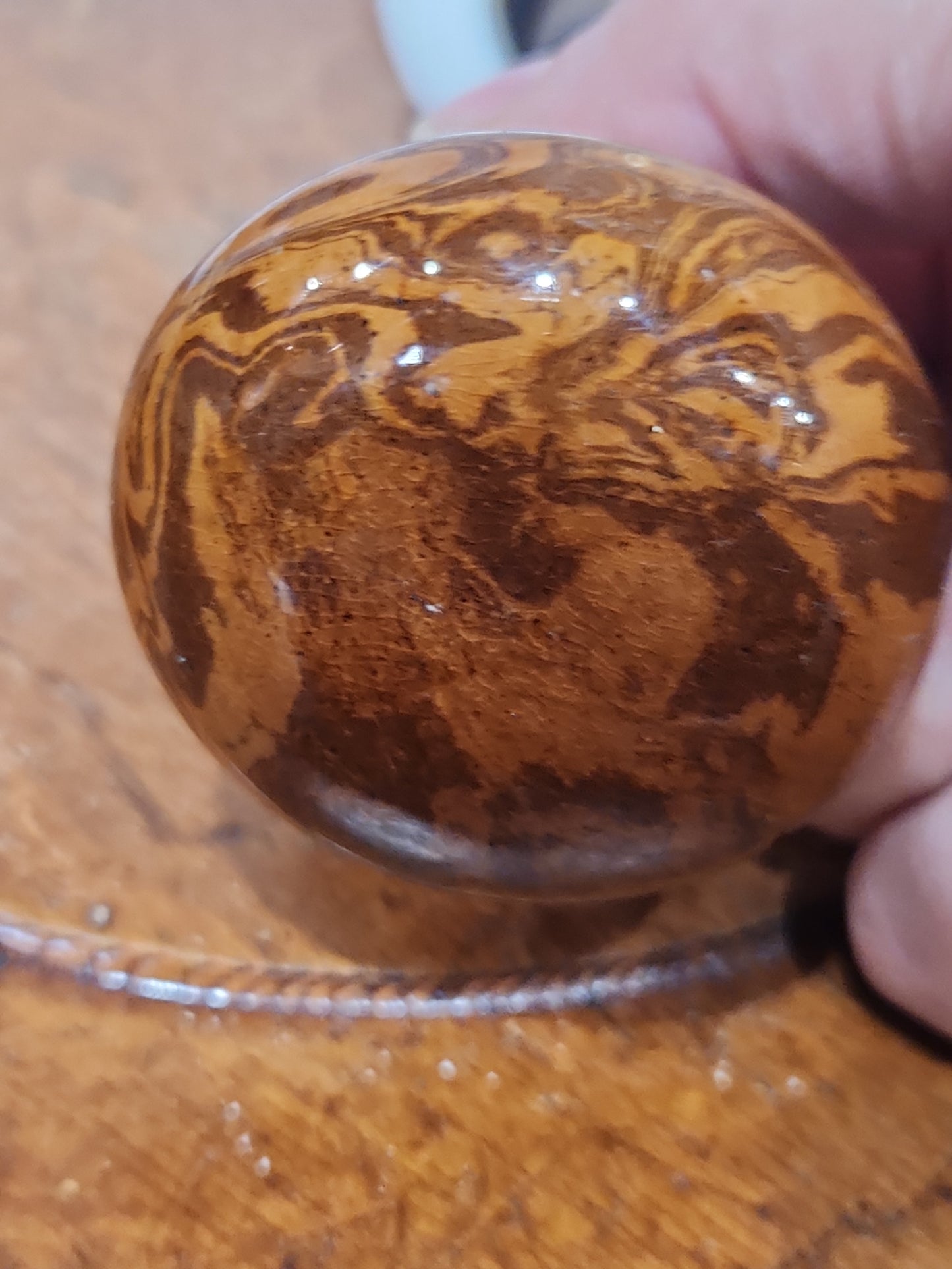 Antique UNMATCHING Porcelain Brown Marble or Swirl Door Knobs attached to a stem kn20