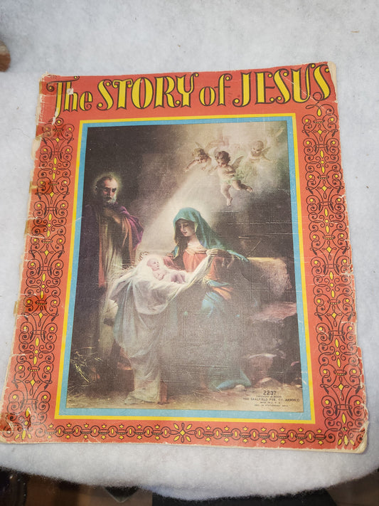 Vintage "The Story of Jesus" 2237 1939 Copyright Saalfield Publishing Co. USA Linen Large 12.5"