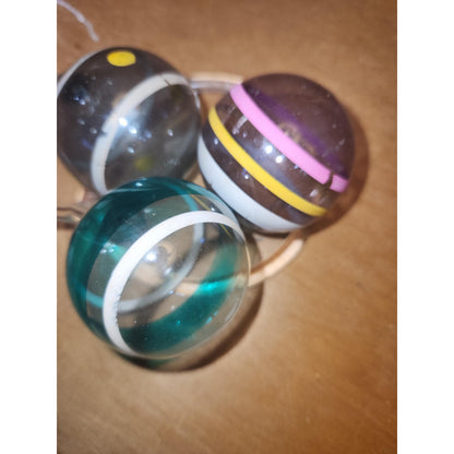 Vintage 2" Unsilvered Transparent Glass Ornament WWII Era 1940s Set of 3 with Stripes Clear and Blue Tint vo231