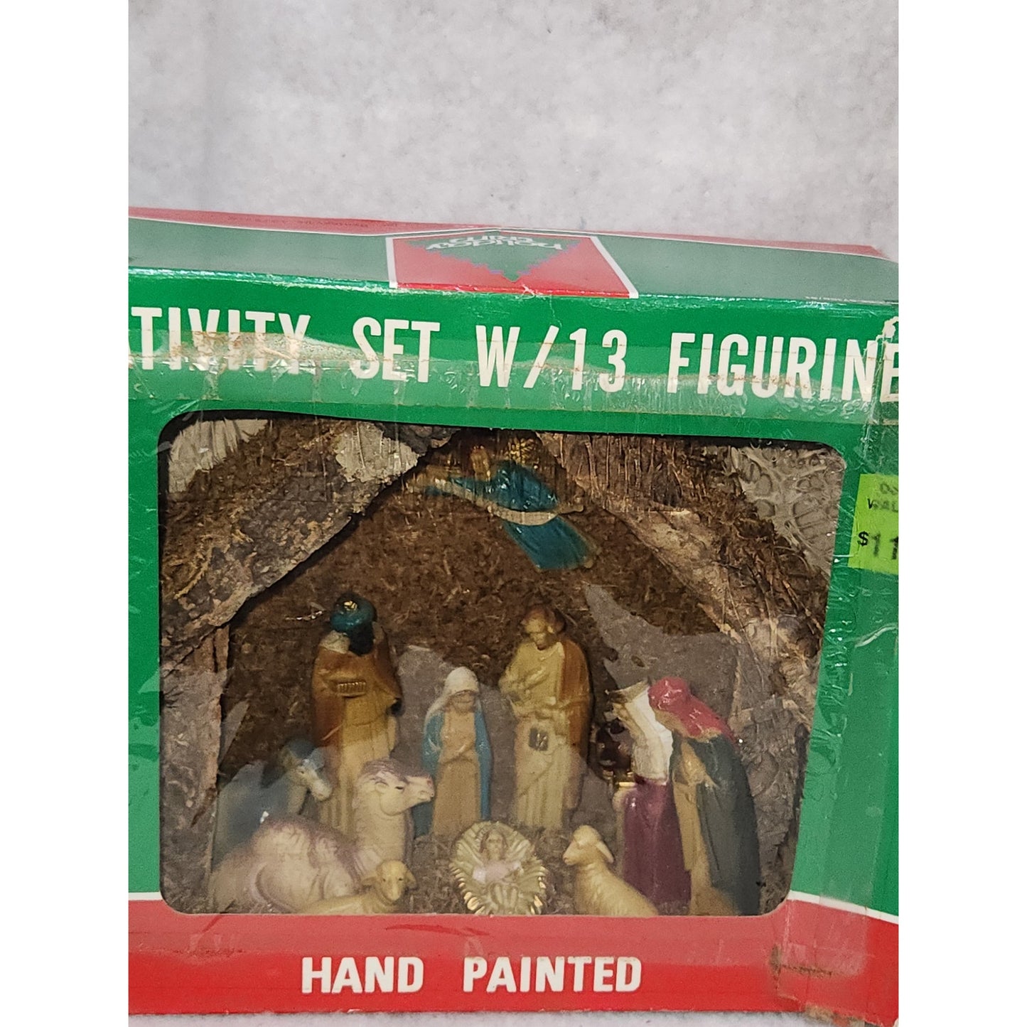 Vintage Celluloid Nativity in Wood Manger Holiday Trim Hong Kong
