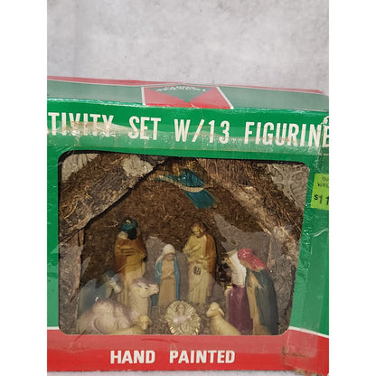 Vintage Celluloid Nativity in Wood Manger Holiday Trim Hong Kong