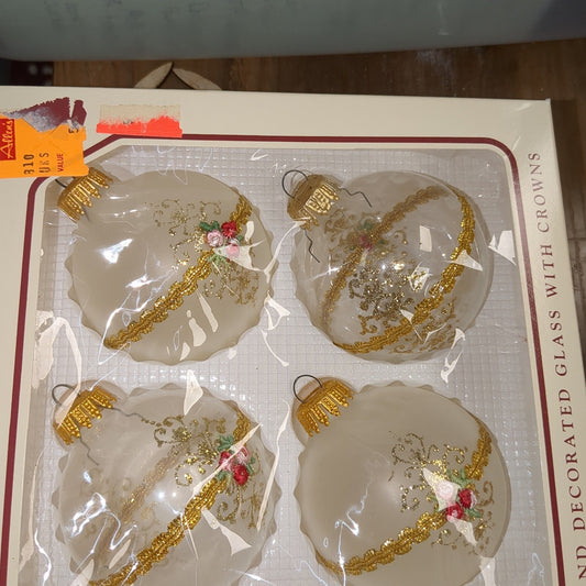 Vintage Christmas by Krebs Glass Ornament Hand Decorated rose